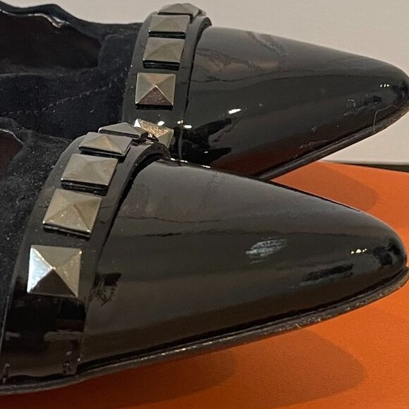 AGL Made in Italy Black Suede Flats with Studded Toe - Picture 5 of 5